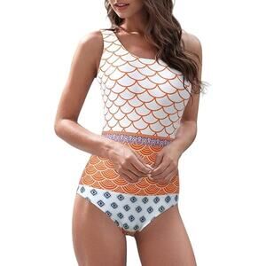 American Trends NEW One Piece Swimsuit Criss Cross Back Orange Scales Medium